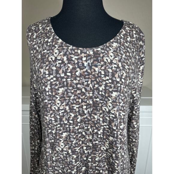 Garnet Hill Pocket Detail Trapeze Dress Long Sleeve Brown Abstract Print Size L - Picture 2 of 13